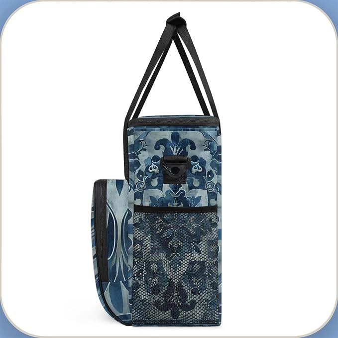 Abstract Vintage Floral Coffee Maker Carring Bag, Large Insulated Storage - Image 4