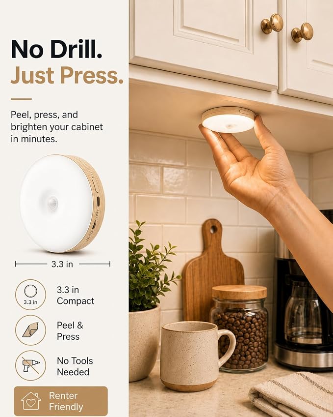EZVALO Under Cabinet Lighting, 1000mAh Rechargeable Puck Lights - Image 2