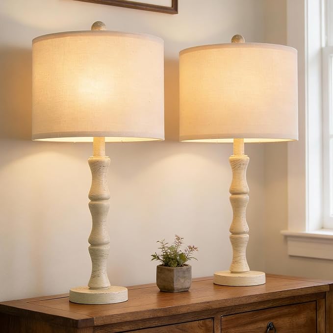 BOBOMOMO 25" Farmhouse Bedside Lamps Set of 2, Vintage Nightstand Lamps - Image 8