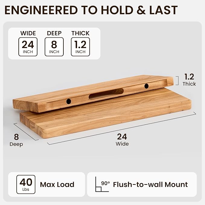 Fun Memories 24 Inch Floating Shelf, 8 Inch Deep Rounded Edge Reclaimed Elm - Image 2
