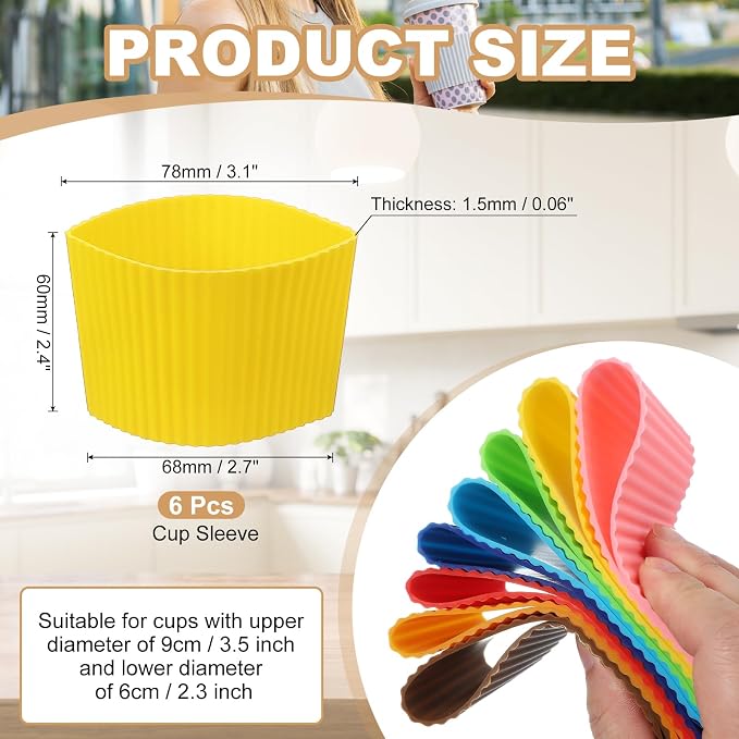 uxcell 6Pack Coffee Cup Sleeves, Reusable Silicone Heat Resistant Cup - Image 2