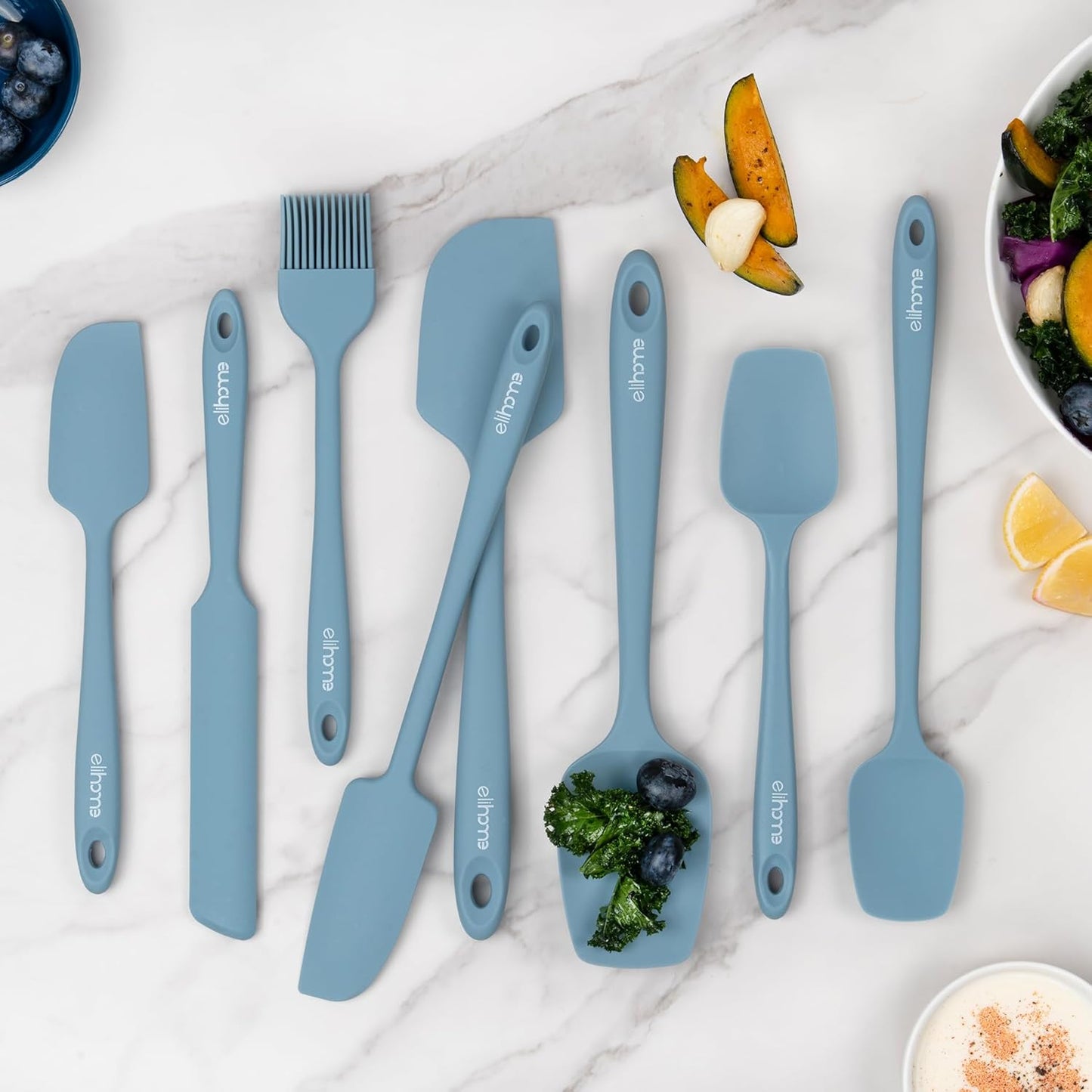 Elihome Mini Silicone Spoonula - Non-Stick Heat Resistant Silicone Scraper Spatula for Mixing, Serving, Scraping, Stirring, and More, 8.75 Inch, Slate Teal Grey