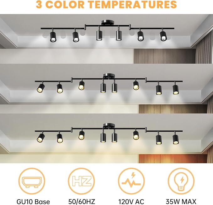 LED 8 Light Track Lighting Kit, 3 Color Adjustable Ceiling Spot Lighting - Image 2