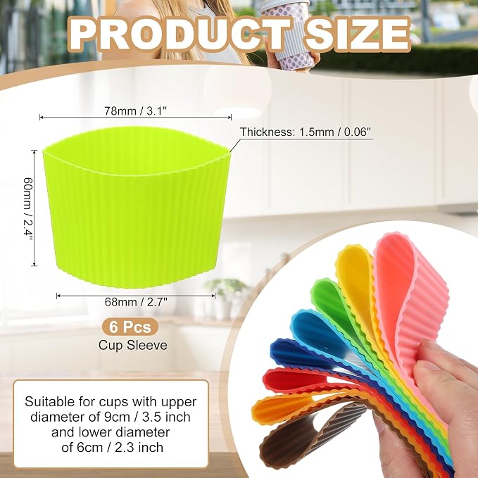 uxcell 6Pack Coffee Cup Sleeves, Reusable Silicone Heat Resistant Cup - Image 2