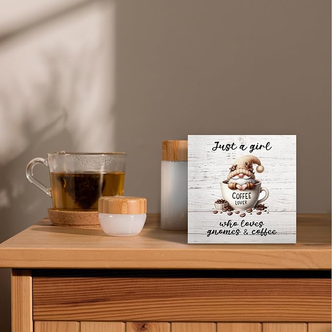 Rustic Coffee Gnome Wood Box Sign Desk Decor - Image 2