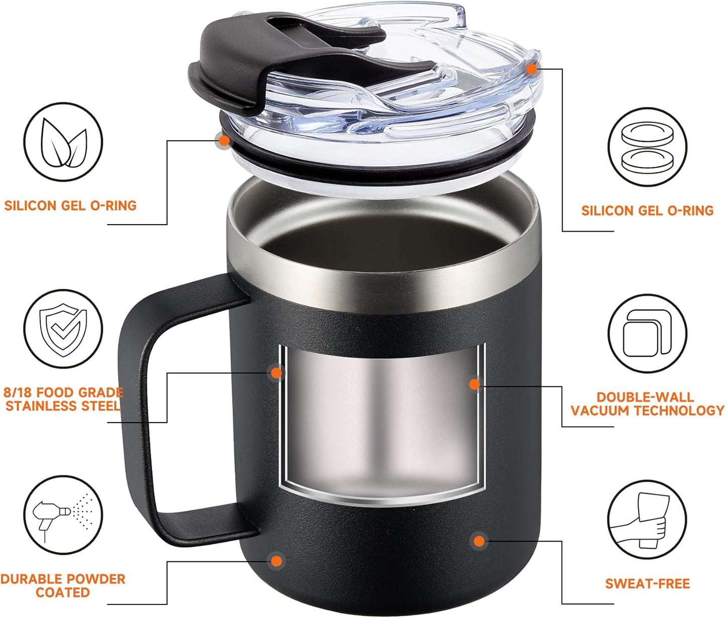 ALOUFEA 12oz Insulated Coffee Mug Cup with Handle, Stainless Steel Travel Coffee Mug with Flip Lid, Double Wall Vacuum Coffee Tumbler,Plum