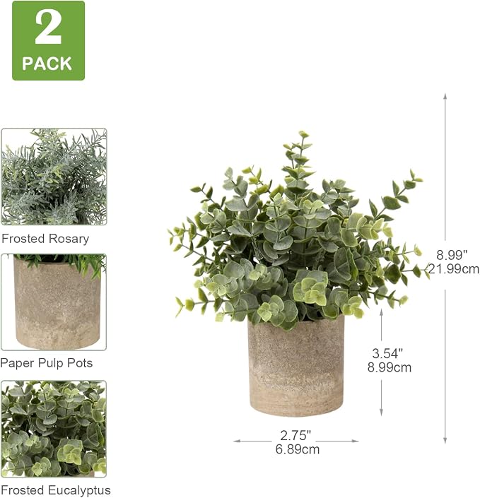 Briful Artificial Potted Plants Set of 2 Small Faux Plant Eucalyptus Mini Fake - Image 2