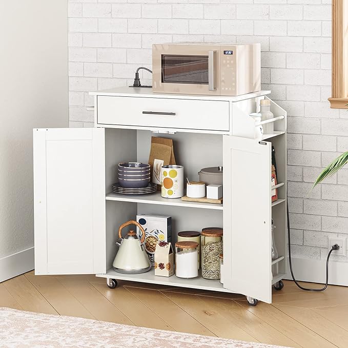 HOOBRO Kitchen Island with Power Outlet, Kitchen Storage Island with Spice Rack - Image 3