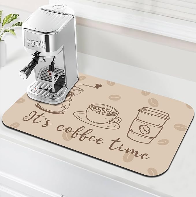 It's Coffee Time Coffee Mat 12" x 19", Non-Slip Absorbent Quick-Dry Mat by Yovirinto
