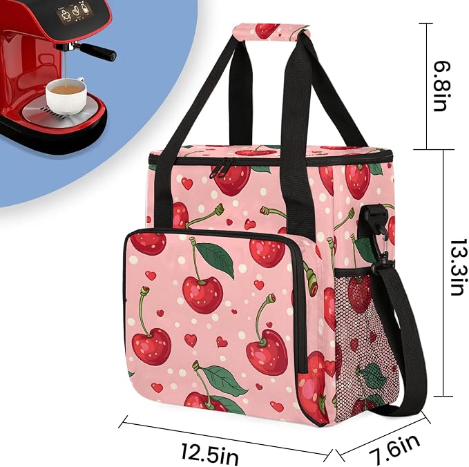 Cherry Coffee Maker Carring Bag, Large Insulated Storage Organizer Case Tote - Image 2