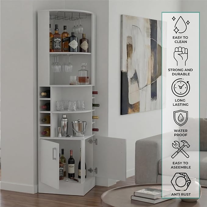Tuhome Syrah Corner Bar Cabinet, Tall 71.1" Liquor Cabinet - Image 7