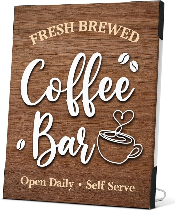 Coffee Bar Sign Decor, Fresh Brewed Coffee Wooden Signs by Unknown