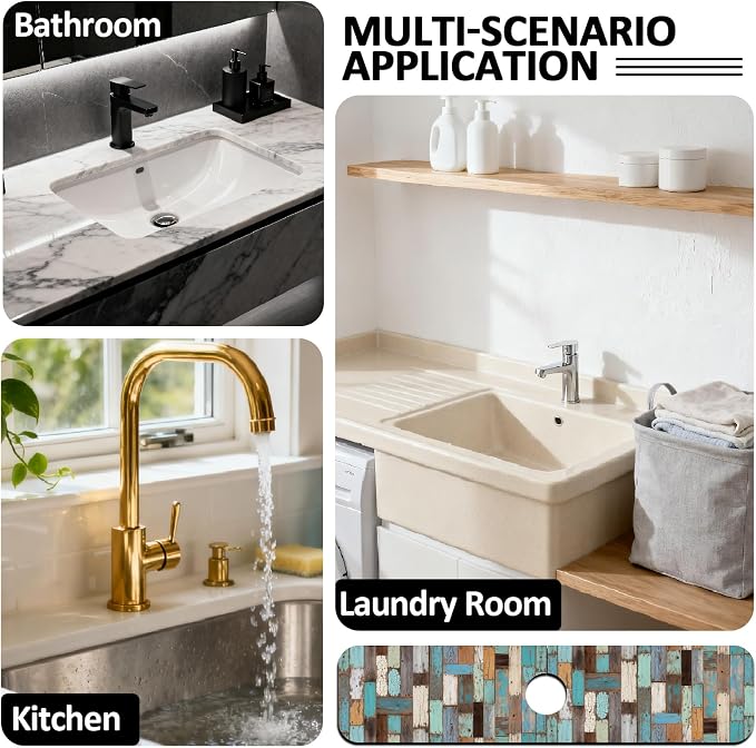 2 Pcs Flowers Kitchen Sink Splash Guard Faucet Mat Plants Floral Patterns - Image 7