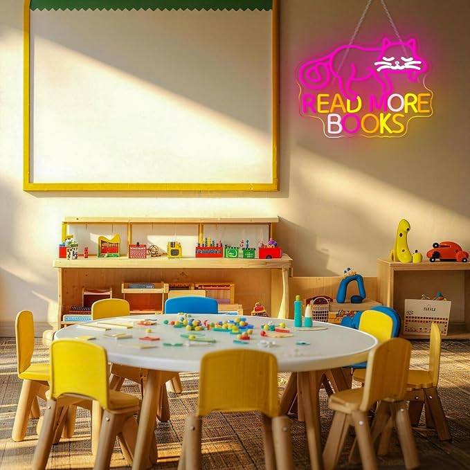 Cat Read More Books Neon Sign Led Light Dimmable LED Sign Bedroom Decor Neon - Image 2