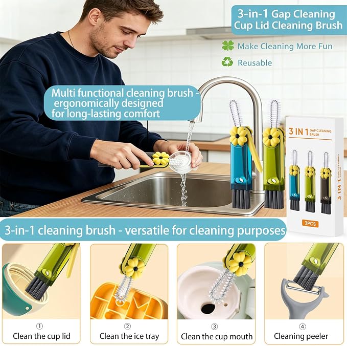 3-in-1 Cup Lid Cleaning Brush, Cup Lid Brush, Home Kitchen Crevice Brush Tools - Image 6