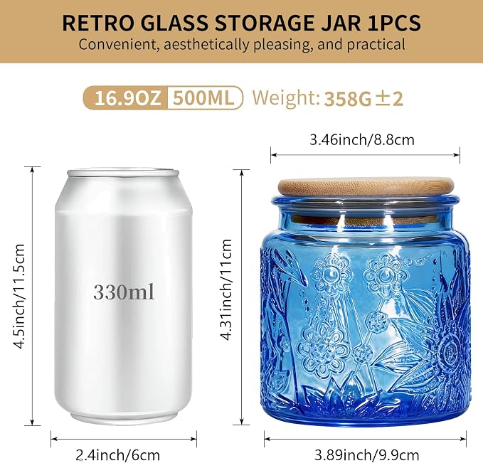 1Pc 17oz Sunflower Style Vintage Glass Candy Jar - Image 2