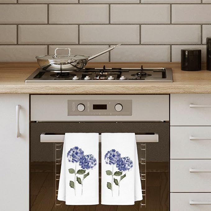 Purple Hydrangea Flowers Floral Kitchen Towels Set of 2 - Image 2