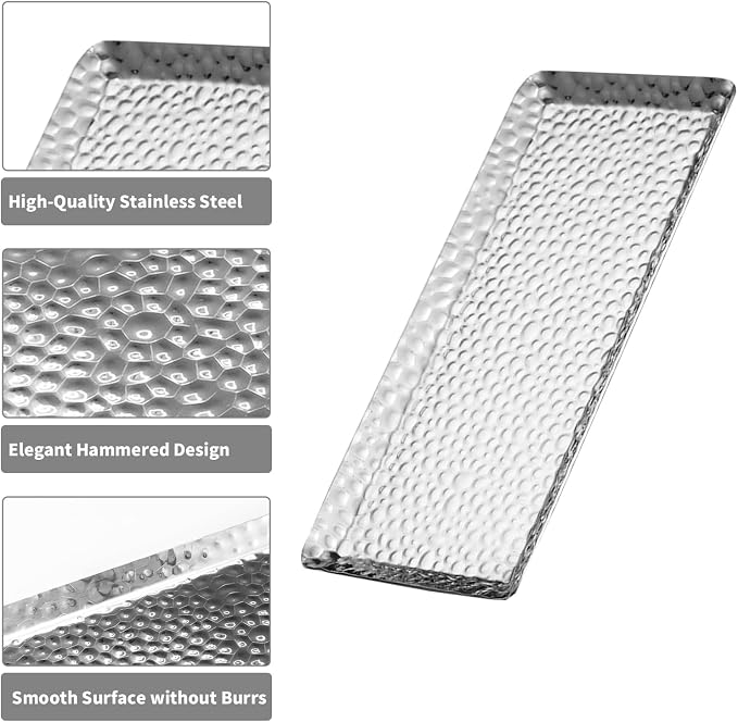 9.8×4.3Inch Silver Metal Decorative Tray, Reusable Stainless Steel Serving Trays - Image 3