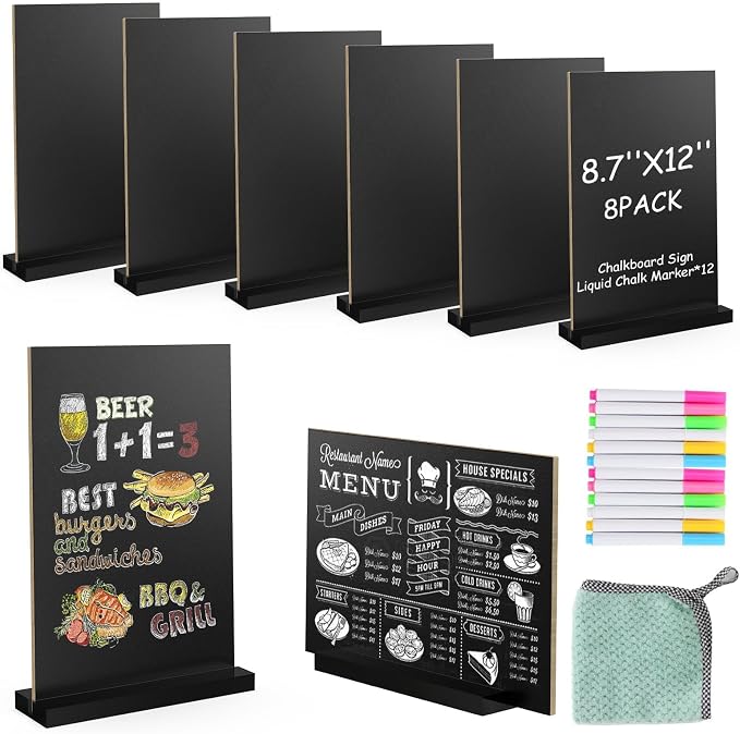 EHWINE Chalkboard Easel Sign Set, 8 Pack 8.7 x 12 Inch Double-Sided Wooden by EHWINE
