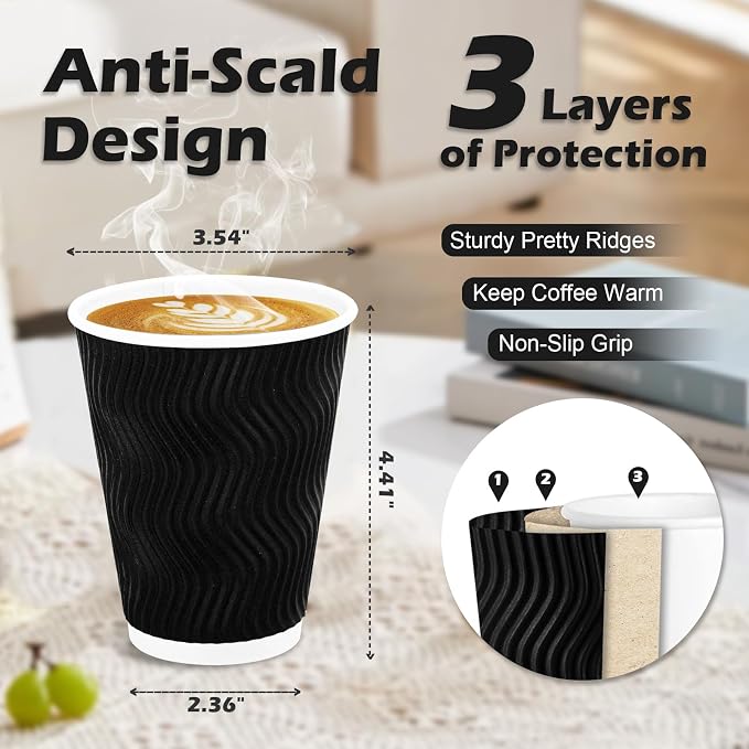 Lamosi Disposable Coffee Cups 12 oz 100 Pack, Paper Coffee Cups 12 oz - Image 2
