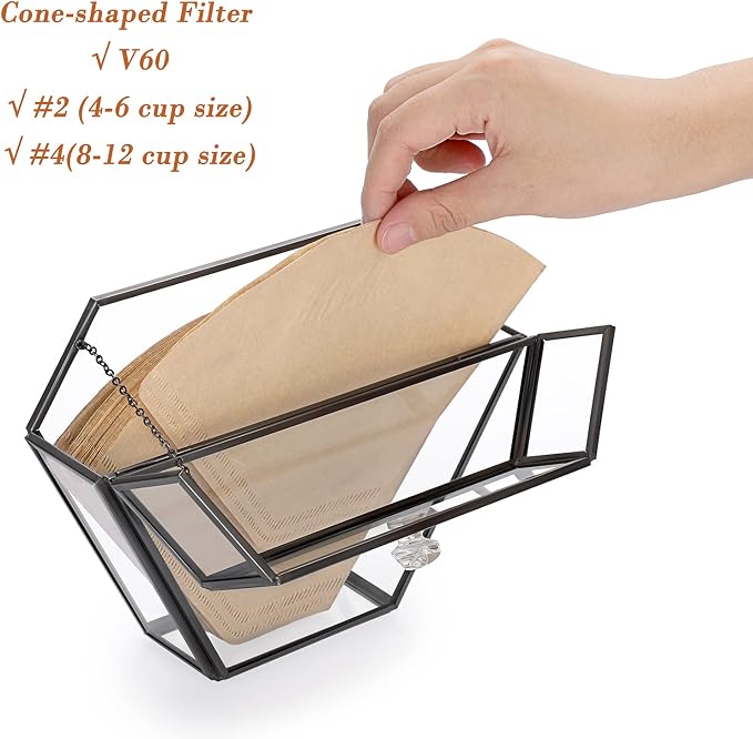 ELLDOO Black Glass Coffee Filter Holder Coffee Paper Storage Container Filter - Image 3