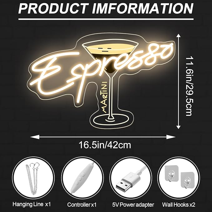 Espresso Martini Neon Sign, Cocktail Club Wall Art Decor, Tini Time Wall Decor - Image 3