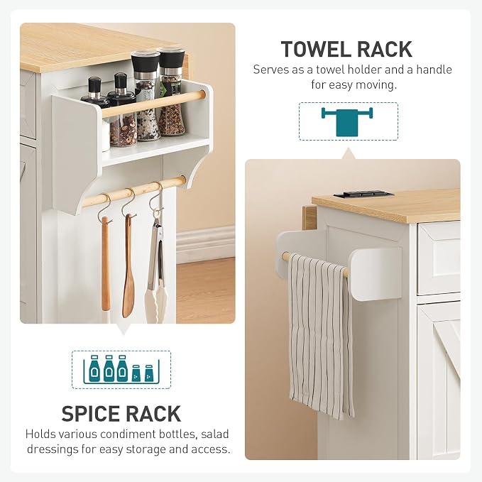 RALGEND Kitchen Island with Drop Leaf & Power Outlet, Rolling Kitchen Island - Image 6