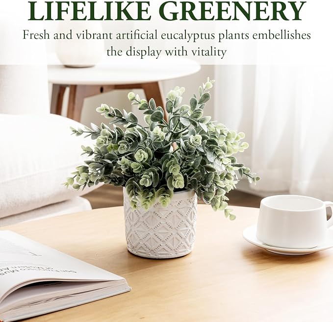 MyGift Artificial Eucalyptus Plant in Modern Gray Concrete Pots - Image 3