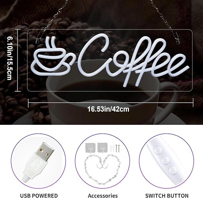 Coffee Neon Sign, Dimmable Coffee Bar Signs - Image 3