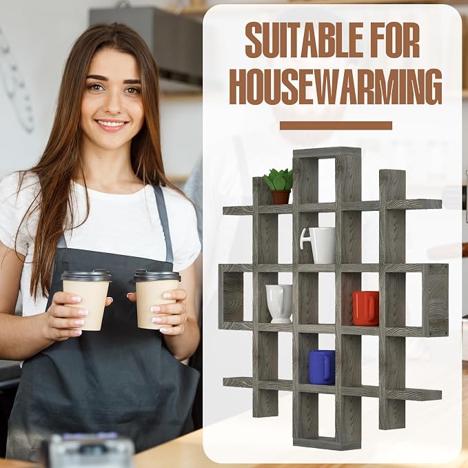 Suzile Oversize Coffee Mug Display Rack Wooden Display Shelves Rustic Wooden - Image 6