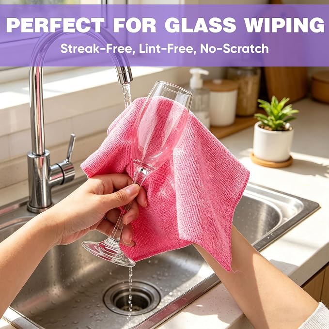 TEAWOO 10 PCS Pink Microfiber Cleaning Cloths, Highly Absorbent Microfiber - Image 4