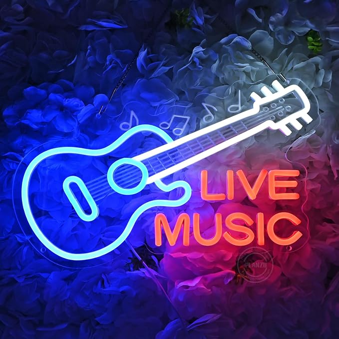 Planzo Guitar Neon Sign Live Music LED Neon Light Wall Decor - Image 4