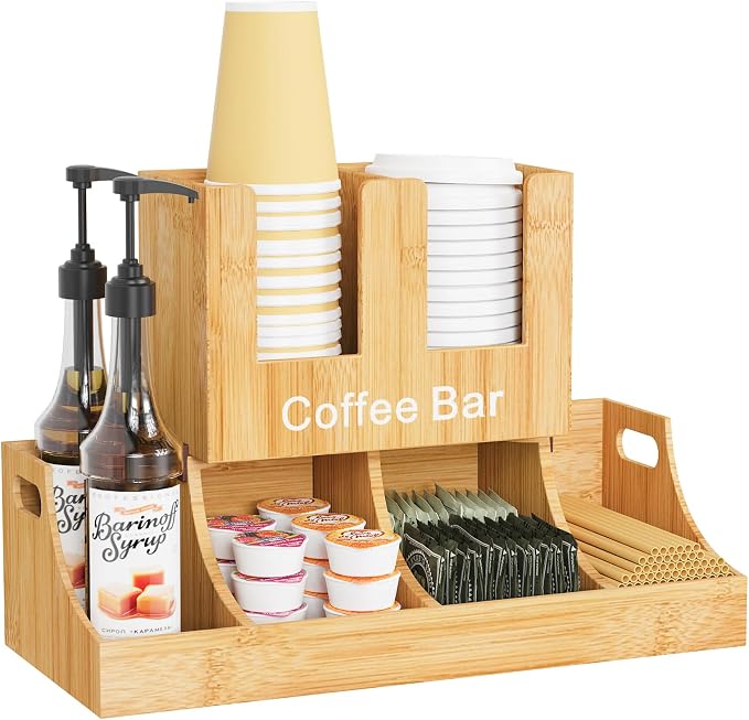 Coffee Station Organizer, Bamboo Coffee Bar Organizer by EnjoyYourLife