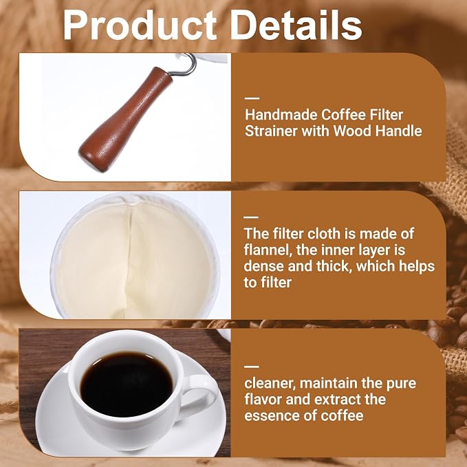 3PCS Coffee Sock Strainer with Wooden Handle, Washable Cloth Coffee Filter - Image 3