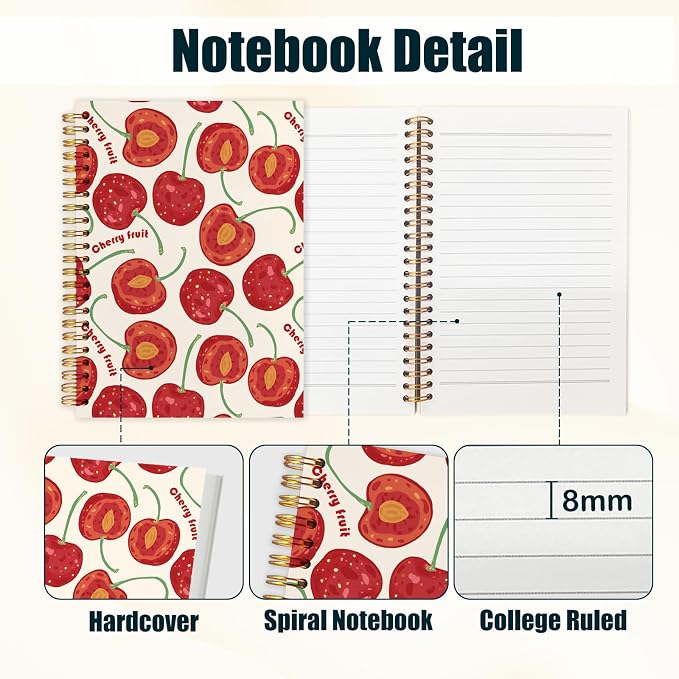 kunlisa Red Cherry Spiral Notebook Journal 5.5x8.3, Cherry Gifts - Image 2