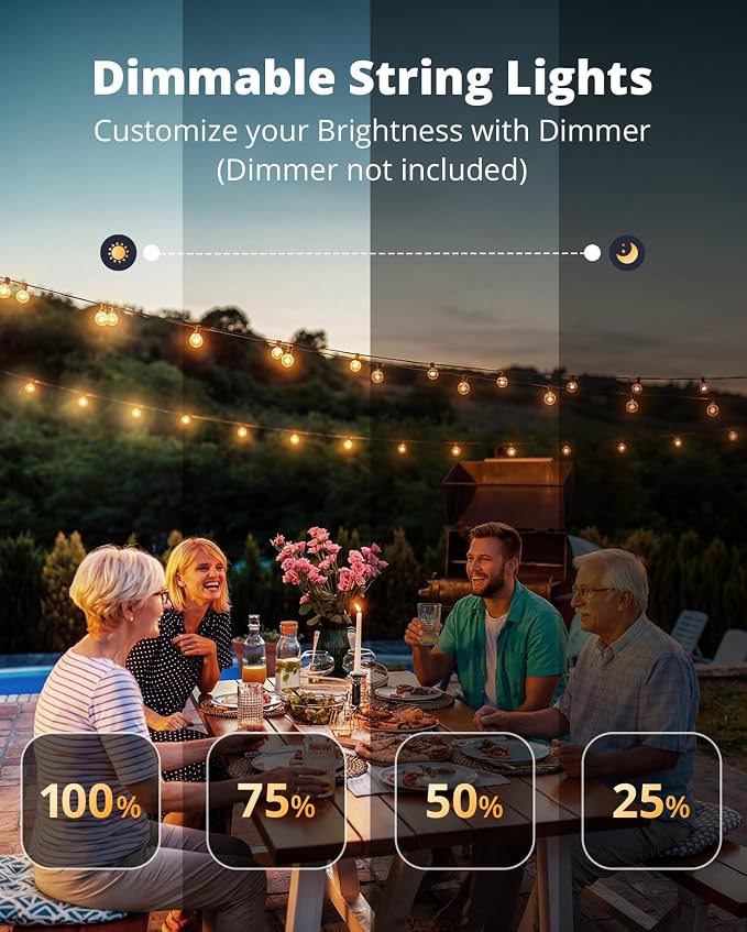 VIPAR Patio Lights, 50FT 27 G40 Bulbs Outdoor String Lights Waterproof - Image 2