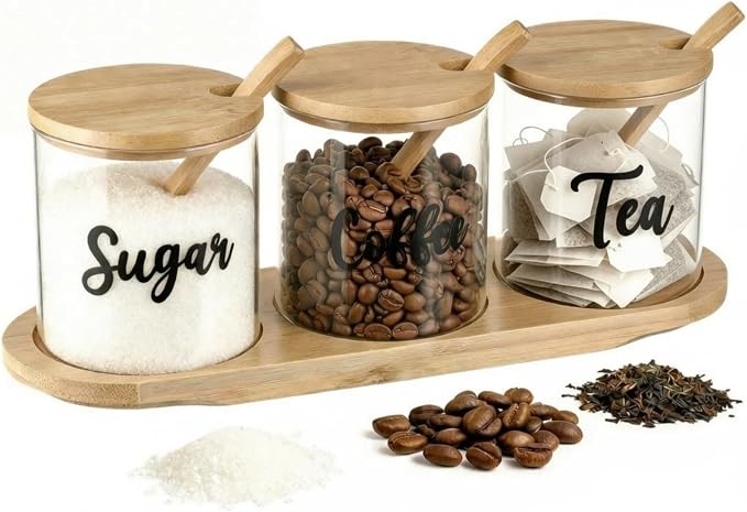 LemonRoad 3 Pack Coffee Sugar Tea Container Set Glass Jars - Image 2