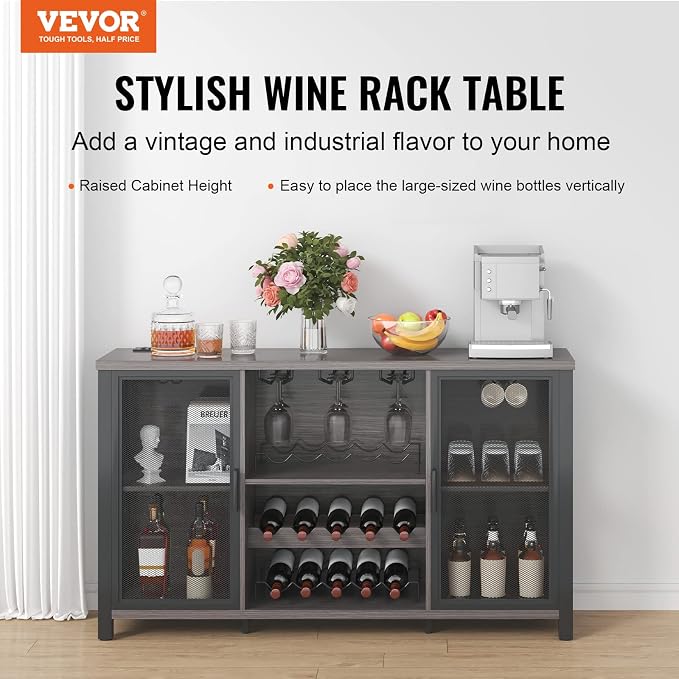 VEVOR 55 Inch Industrial Bar Cabinet, Wine Table - Image 4