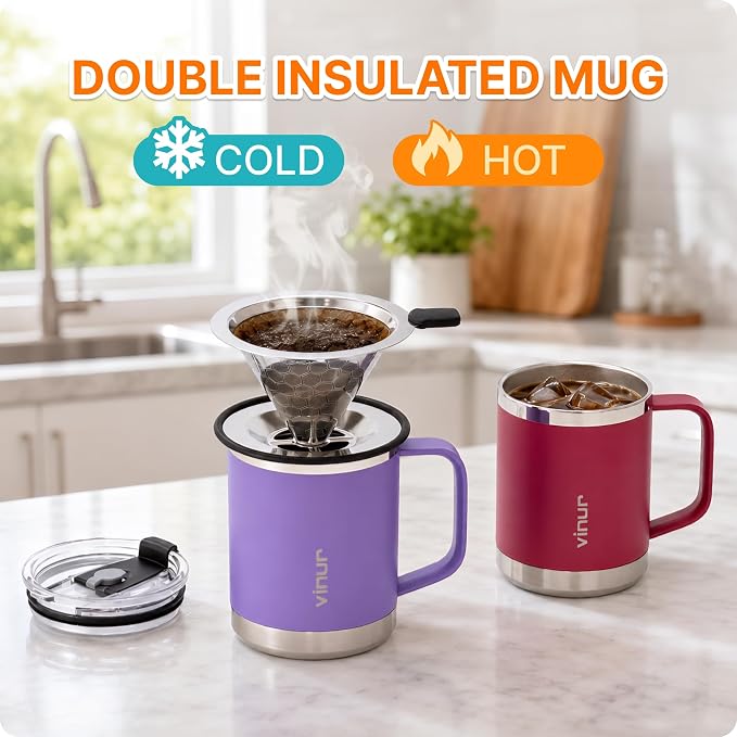 VINUR Pour Over Coffee Maker, 12 oz Insulated Coffee Maker - Image 5