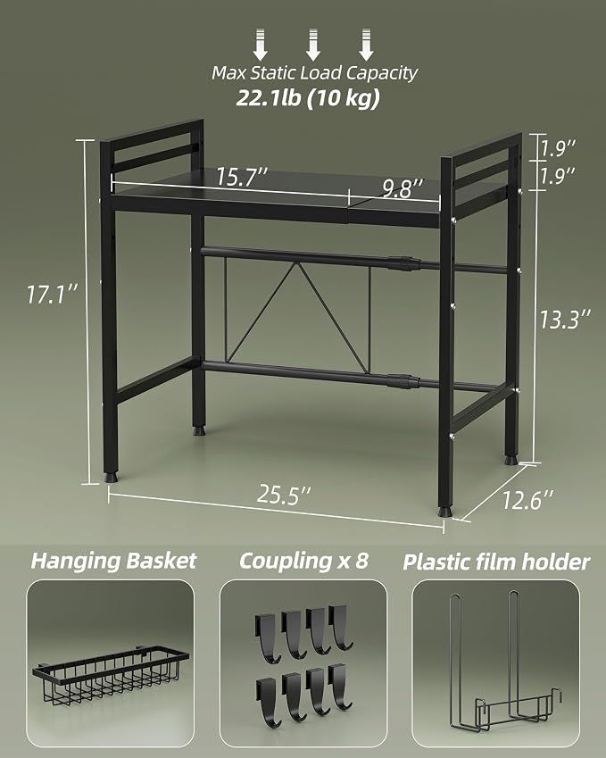 NETEL Expandable Microwave Stand, 2 Tier Metal Kitchen Countertop Organizer - Image 3