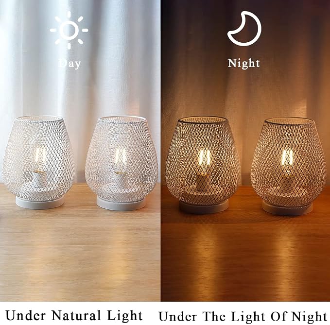 JHY DESIGN Set of 2 Metal Cage LED Lanterns Battery Powered Cordless Accent - Image 6