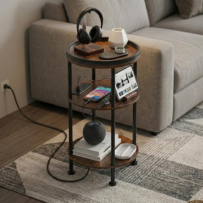 Small Round Side Table with Charging Station - Image 2