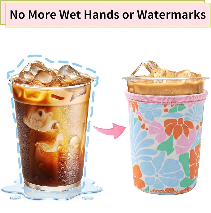 Reusable 3-Pack Insulated Neoprene Iced Coffee Cup Sleeve, 16-32oz Cold Drink - Image 3