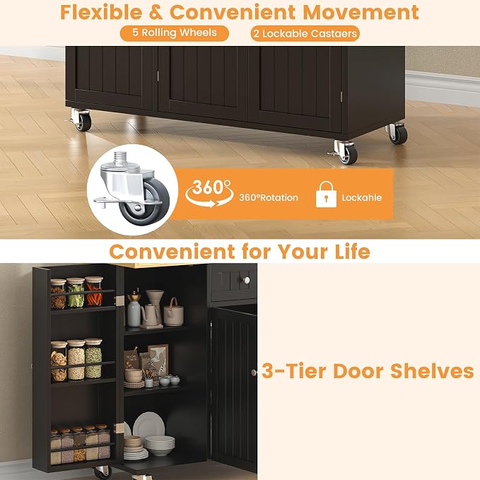 Bigbiglife Kitchen Island with Drop Leaf, Island Table on Wheels with Storage - Image 7