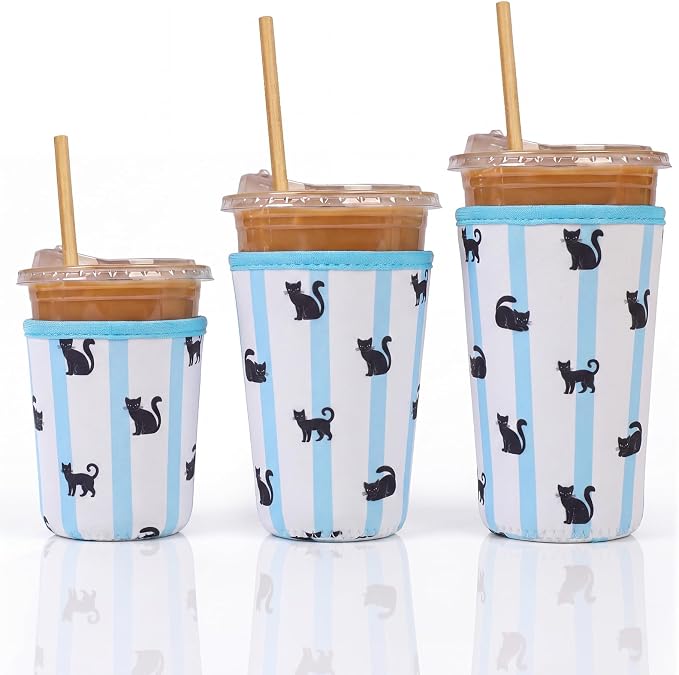 Dntorx Reusable 3-Pack Iced Coffee Cup Sleeve, Insulated Neoprene Drink Sleeve by Dntorx