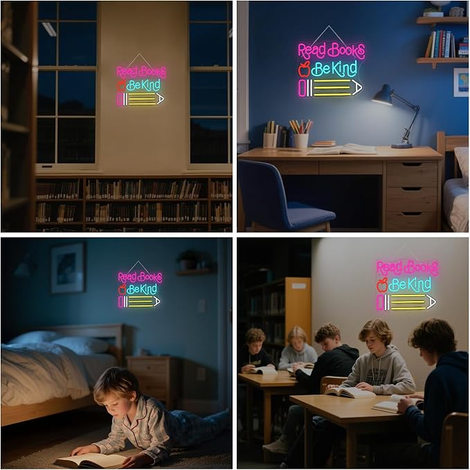 Read Books Be Kind Neon Sign Adjustable Brightness Student LED Neon Light Light - Image 7