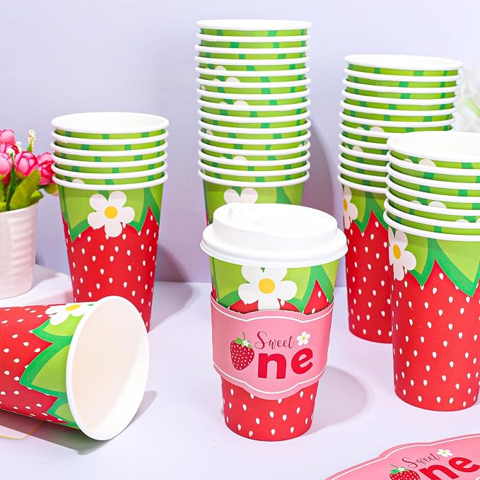 Whaline 50 Set Strawberry Disposable Coffee Cups - Image 4
