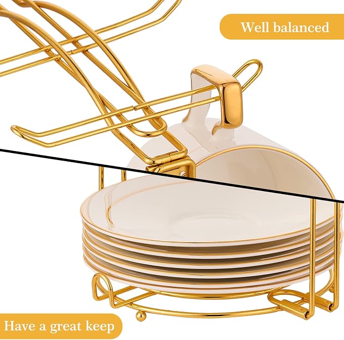 Teacups and Saucers Display Stand, Tea Cup Holder, Metal Foldable Storage Rack - Image 3