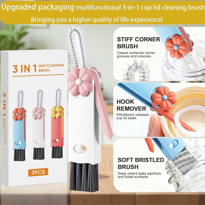 3 in 1 Cup Lid Cleaning Brush, Cup Lid Brush, Upgraded 3PCS Multifunctional - Image 3