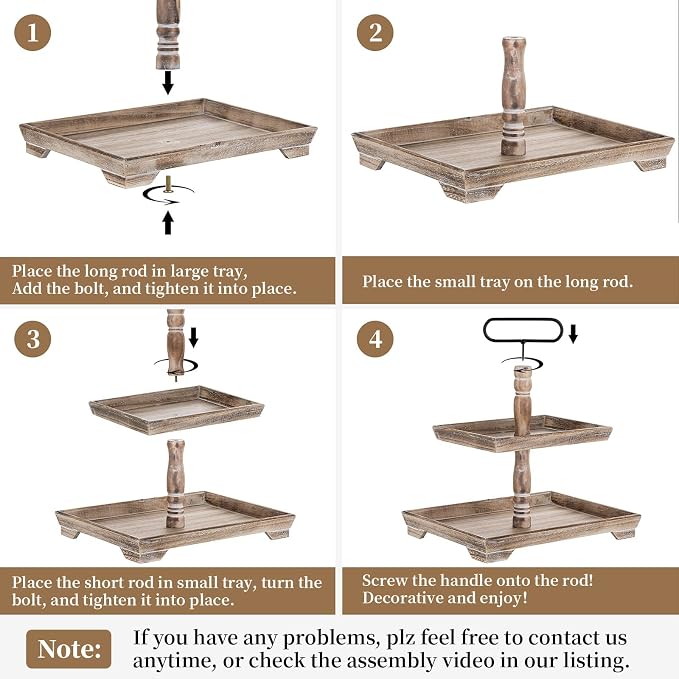 Hanobe Tiered Tray for Table Decor: 2 Tier Coastal Decorative Tray Stand | - Image 8